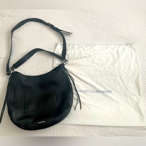 Rebecca Minkoff Unlined Genuine Pebbled Leather Hobo Convertible Handbag - Black